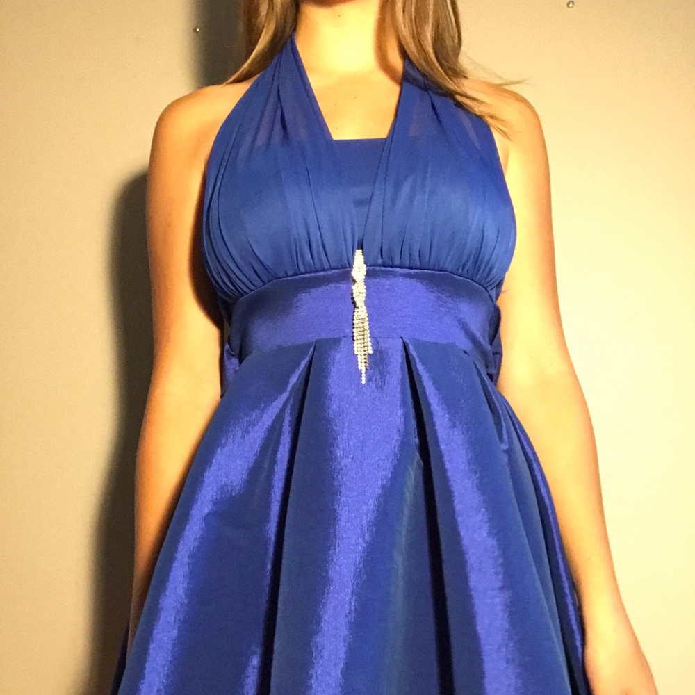 Royal Blue Formal Dress with Halter Neckline